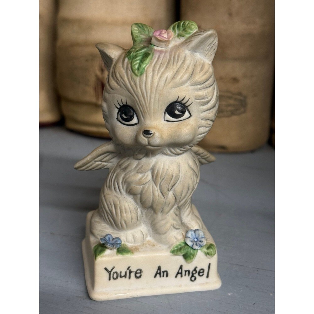 Vintage Angel Kitty Cat Figurine You’re An Angel Ceramic 4” Feline Collectible